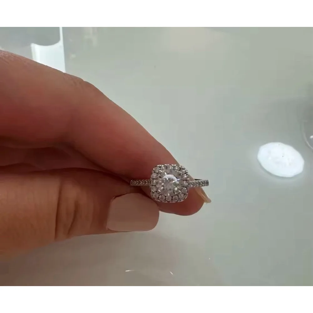 2 Ct Pave Halo Round Platinum Plated S925 Diamond Engagement‎ Ring, Size 8